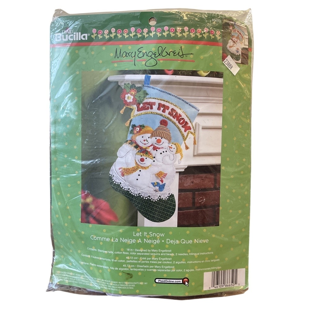 Bucilla Mary Engelbreit "Let it Snow" Felt Stocking Kit Snowman Family 86650 NEW
